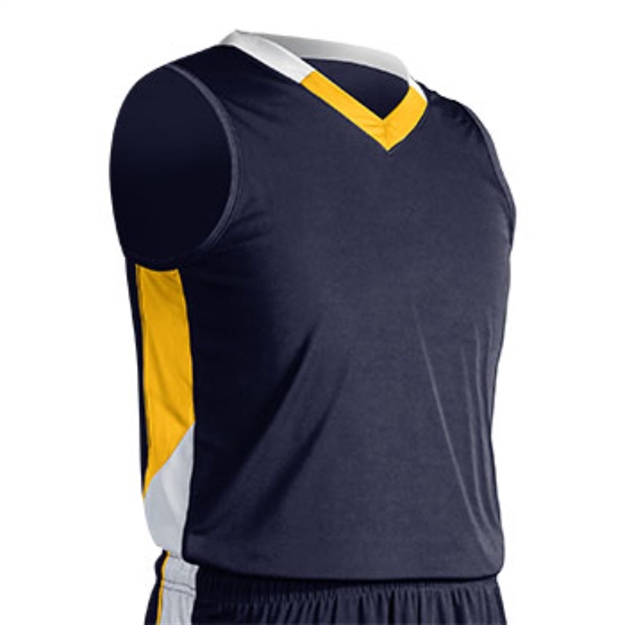 Picture of Champro Adult Rebel Basketball Jersey Navy Gold White Large