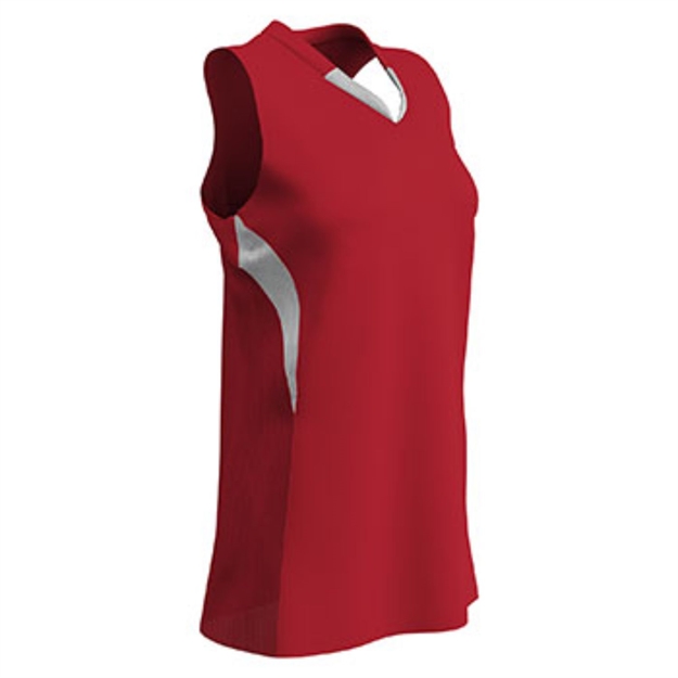 Picture of Champro Girls Decoy Racer Back Jersey Scarlet White Small