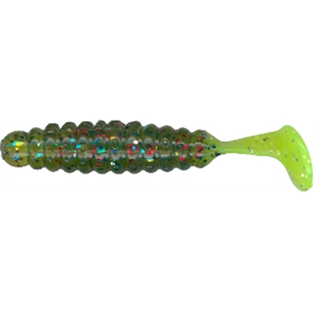Picture of Slider Crappie/Panfish Grub W/Vibratail, 1 1/2", Avocado Glitter/Chartreuse, 18/Pack CSGF88 034398096871
