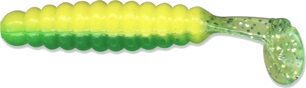 Picture of Slider Crappie/Panfish Grub W/Vibratail, 1 1/2", Dear John (Green & Yellow Laminate), 18/Pack CSG814 034398222287
