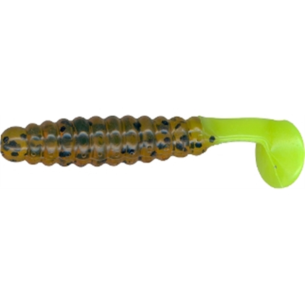 Picture of Slider Crappie/Panfish Grub W/Vibratail, 1 1/2", Pumpkin/Chartreuse Tail, 18/Pack CSGF17 034398096864