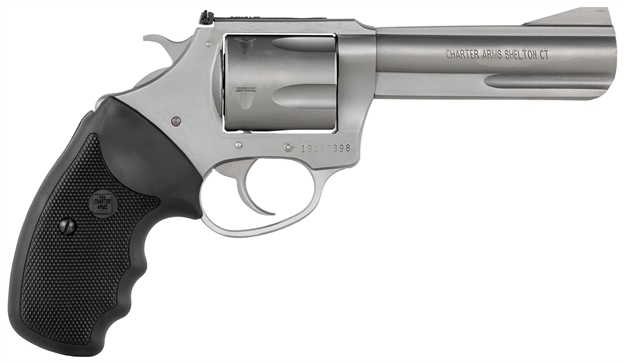 Picture of  Charter Arms 79942 Pitbull  Large 9Mm Luger 5 Shot 4.20" Matte Stainless Steel Barrel, Cylinder & Frame W/Black Finger Grooved Rubber Grip