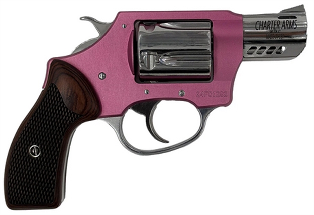 Picture of  Charter Arms 53805 Coyote  380 Acp 5 Shot 2" High Polished Ported Barrel, High Polished Cylinder, Pink Aluminum Frame, Rosewood Checkered Grip, Exposed Hammer