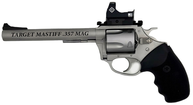 Picture of  Charter Arms 73565 Mastiff Target Large Frame 357 Mag 5Rd 6" Stainless Steel Barrel, Cylinder & Frame, Sightmark Micro Optic, Picatinny Rail, Black Rubber Grip, Exposed Hammer 678958735659