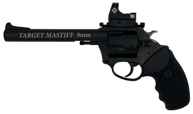 Picture of  Charter Arms 64465 Mastiff Target Large Frame 44 Special 5 Shot, 6" Black Nitride Stainless Steel Barrel, Cylinder & Frame, Black Rubber Grip, Sightmark Micro Optic, Exposed Hammer