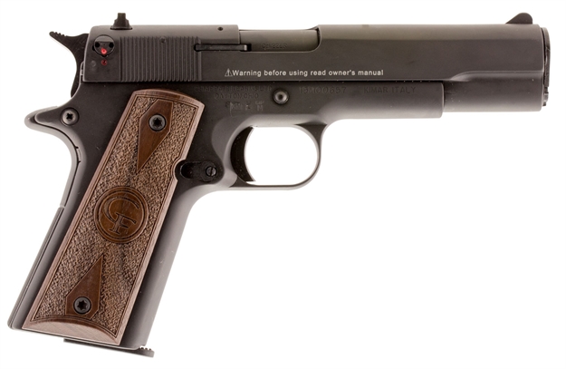 Picture of Chiappa Firearms 401038 1911-22  22 LR 10+1, 5" Black Steel Barrel, Blued Serrated Slide, Blued Aluminum Frame W/Beavertail, Stippled Walnut Grip, Manual Thumb Safety, Right Hand 401.038