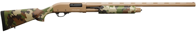 Picture of  Charles Daly 930330 301  Full Size 12 Gauge Pump 3" 4+1 28" Flat Dark Earth Vent Rib Barrel & Grooved Aluminum Receiver, Fixed Woodland Camo Synthetic Stock, Beretta/Benelli Mobil Choke System