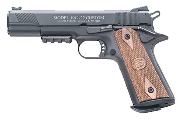 Picture of  Chiappa Firearms 401101 1911-22 Custom 22 LR 10+1 5" Blued Serrated Steel Slide W/Picatinny Rail & Beavertail Frame, Stippled Walnut Grip 8053670710092