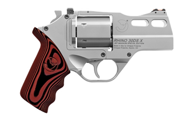 Picture of Chiappa Firearms 340308 Rhino 30Ds-X Special Edition 357 Mag 6Rd 3" Stainless Steel Barrel, Cylinder, Frame & Barrel Shroud, Matte Finish, Finger Grooved Black/Red G10 Grip 340.308
