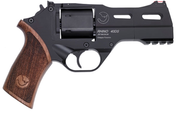 Picture of Chiappa Firearms 340219 Rhino 40Ds Small Frame 357 Mag 6 Shot, 4" Black Anodized Steel Vent Rib Barrel, Blued Steel Cylinder, Black Anodized Aluminum Frame, Walnut Grip, Concealed Hammer 340.219