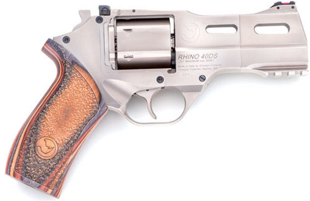 Picture of Chiappa Firearms 340222 Rhino 40Ds Small Frame 357 Mag 6 Shot, 4" Nickel-Plated Steel Vent Rib Barrel & Cylinder, Nickel-Plated Aluminum Frame, Walnut Grip, Concealed Hammer 340.222 053670712171