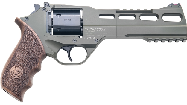 Picture of Chiappa Firearms 340282 Rhino 60Ds Large Frame 357 Mag 6 Shot, 6" Green Cerakote Steel Vent Rib Barrel, Blued Steel Cylinder, Green Cerakote Aluminum Frame, Walnut Grip, Concealed Hammer 340.282 053800940047