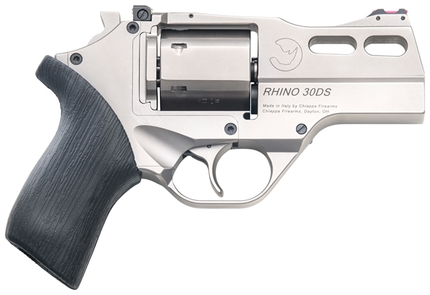 Picture of Chiappa Firearms 340290 Rhino 30Ds  Small Frame 357 Mag 6 Shot, 3" Nickel-Plated Steel Vent Rib Barrel & Cylinder, Nickel-Plated Aluminum Frame, Black Rubber Grip, Concealed Hammer 340.290