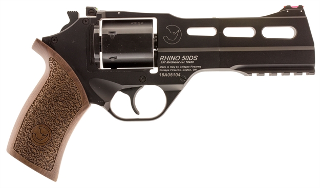 Picture of Chiappa Firearms 340220 Rhino 50Ds  Small Frame 357 Mag 6 Shot, 5" Black Anodized Steel Vent Rib Barrel, Blued Steel Cylinder, Black Anodized Aluminum Frame, Walnut Grip, Concealed Hammer 340.220