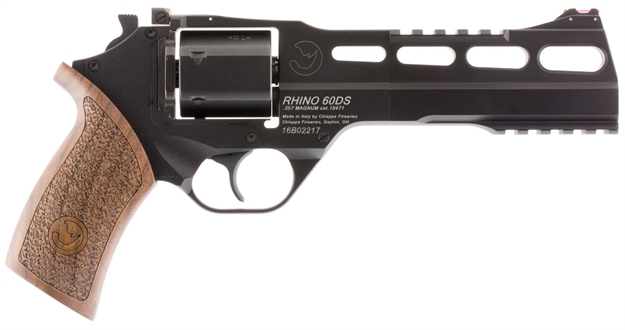 Picture of Chiappa Firearms 340221 Rhino 60Ds  Small Frame 357 Mag 6 Shot, 6" Black Anodized Steel Vent Rib Barrel, Blued Steel Cylinder, Black Anodized Aluminum Frame, Walnut Grip, Concealed Hammer 340.221
