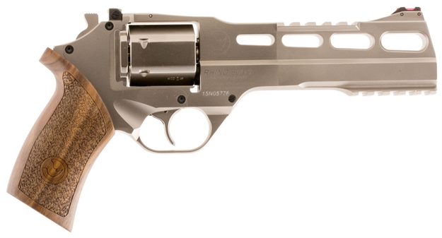 Picture of Chiappa Firearms 340224 Rhino 60Ds Small Frame 357 Mag 6 Shot, 6" Nickel-Plated Steel Vent Rib Barrel & Cylinder, Nickel-Plated Aluminum Frame, Walnut Grip, Concealed Hammer 340.224