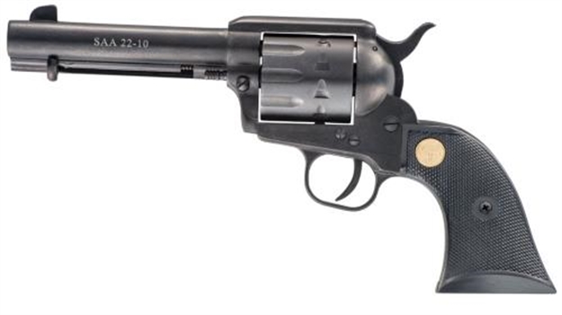 Picture of  Chiappa Firearms Cf340155 Saa 1873  Medium Frame 22 LR 10 Shot, 4.75" Blued Steel Barrel, Blued Steel Frame, Blued Cylinder, Black Plastic Grip, Exposed Hammer