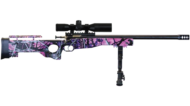 Picture of  Crickett Ksa2148 Precision Package 22 LR Caliber With 1Rd Capacity, 16.12" Bull Barrel, Blued Metal Finish & Fixed Thumbhole Muddy Girl Synthetic Stock Right Hand (Youth) Includes Scope & Bipod 611613021483