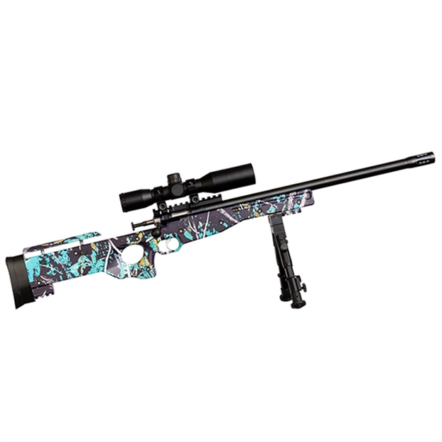 Picture of  Crickett Ksa2149 Precision Package 22 LR Caliber With 1Rd Capacity, 16.12" Barrel, Blued Metal Finish & Fixed Thumbhole Muddy Girl Serenity Synthetic Stock Right Hand (Youth) Includes Scope & Bipod
