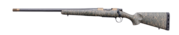 Picture of Christensen Arms 8010603800 Ridgeline  7Mm-08 Rem 4+1 24" Carbon Fiber/Threaded Barrel, Burnt Bronze Cerakote, Green With Black/Tan Webbing Stock, Left Hand 801-06038-00 696528086345