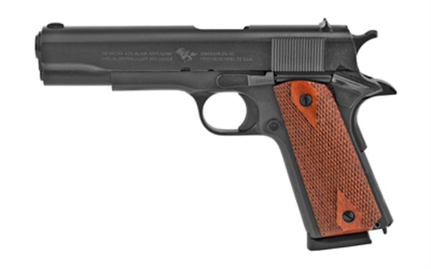 Picture of  Cimarron 1911 1911  .45 Acp 8+1, 5.03" Black Steel Barrel, Black Parkerized Serrated Slide & Frame, Checkered Walnut Grips
