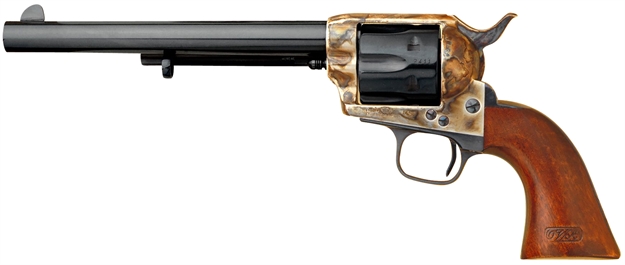 Picture of  Cimarron Ca514m00 Model P US Cavalry 45 Colt (Lc) 6 Shot, 7.50" Blued Steel Barrel & Cylinder, Color Case Hardened Steel Frame, Walnut W/Owa Cartouche Stamp Grip, Exposed Hammer