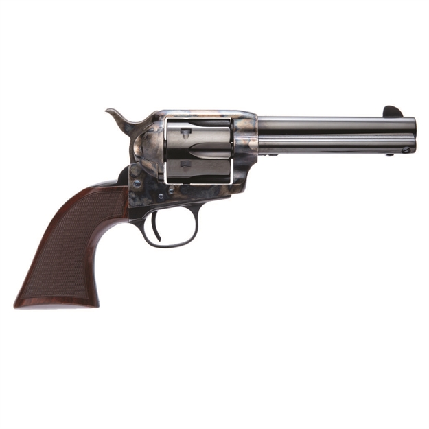 Picture of  Cimarron Er4103 Evil Roy Competition 38 Special/357 Mag 6Rd 4.75" Engraved Blued Barrel & Cylinder, Wide Front/Wide Square-Notch Rear Sights, Color Case Hardened Steel Frame, Checkered Walnut Grip
