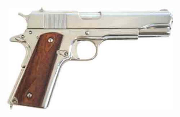 Picture of Cimarron Firearms 1911A1 45Acp 5" FS 8-Shot Polished Nickel Walnut 1911NOO 844234128594