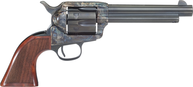 Picture of  Cimarron Ar411 Arizona Ranger  45 Colt (Lc) 6 Shot, 5.50" Blue W/Engraved "Arizona Ranger" Steel Barrel, Blued Cylinder, Color Case Hardened Steel Frame, Checkered Walnut Grip, Exposed Hammer