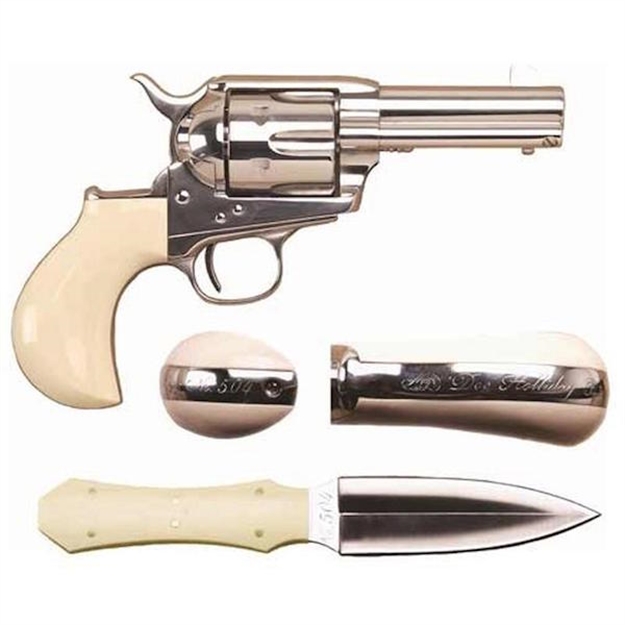 Picture of  Cimarron Ca346doc Doc Holliday Thunderer Combo 45 Colt (Lc) 6 Shot, 3.50" Nickel Barrel, Cylinder & Frame, White Birds Head Grips W/"Doc Holliday" Engraved IN The Backstrap