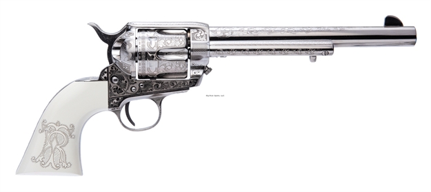 Picture of Cimarron Firearms Frontier Revolver 45 LC 7.5" Bbl Nickel Teddy Roosevelt Engraving 6 Shot