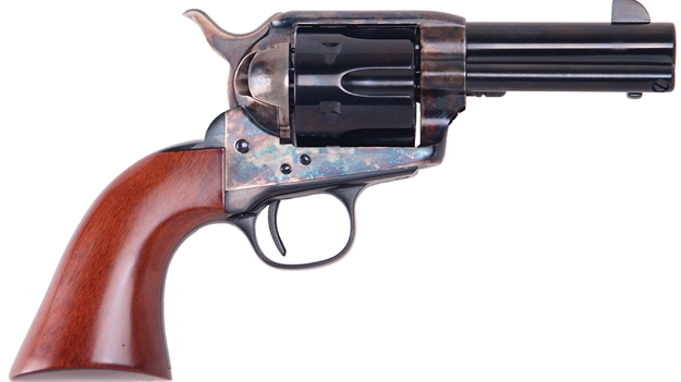 Picture of Cimarron Firearms New Sheriff Revolver 45 Lc, 3.5 In, Smooth Wood Grp, 6 Rnd, Sub-Compact Case Hardened Frame, Std Trgr CA332 814230010322