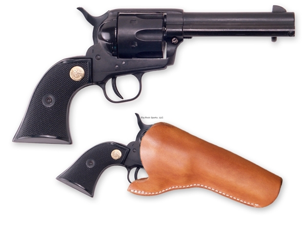 Picture of Cimarron Firearms Plinkerton Revolver, 4.75" Brl, 22Lr, 6 Shot, Matte Blk, Blk Syn Grip, Front Blade, W/Holster