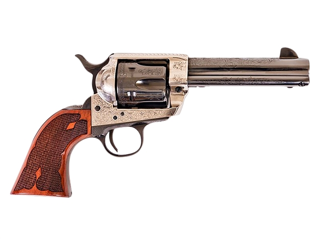 Picture of  Cimarron Pp400lsfw Frontier  357 Mag 6 Shot 4.75" Blued Barrel, Blued Cylinder, Old Silver Engraved Frame, Checkered Walnut Grip 844234240098