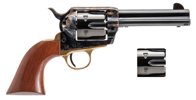 Picture of  Cimarron Ppp9mmdc Pistolero Dual Cylinder 9Mm Luger/357 Mag 6 Shot, 4.75" Blued Barrel & Cylinder, Color Case Hardened Frame, Walnut Grip 844234240517