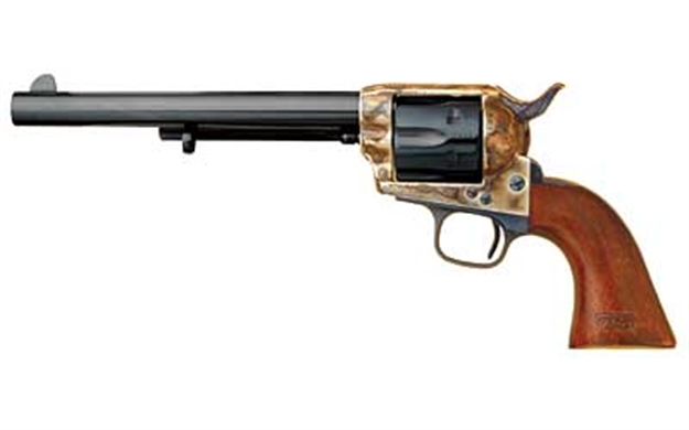 Picture of  Cimarron Ca514m00 Model P US Cavalry 45 Colt (Lc) 6 Shot, 7.50" Blued Steel Barrel & Cylinder, Color Case Hardened Steel Frame, Walnut W/Owa Cartouche Stamp Grip, Exposed Hammer