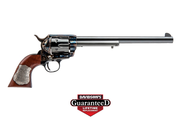 Picture of  Cimarron Pp558 Buntline  45 LC (Long Colt) 6 Shot 10" Blued Frame, Barrel & Cylinder, Walnut W/Inlaid Silver Medallion Grip