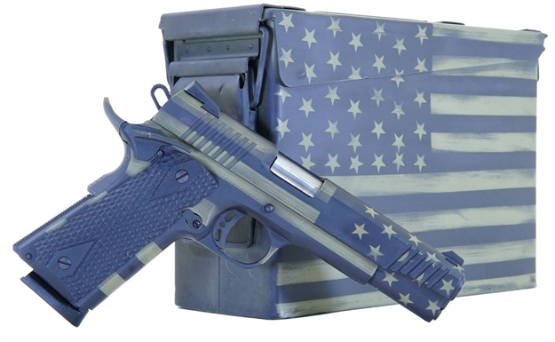 Picture of  Citadel Citc45fusbac M1911 Flag 45 Acp 8+1 5" Stainless Steel Barrel, American Flag Bazooka Green Cerakote Serrated Steel Slide, Steel Frame W/Beavertail, Features Matching Ammo Can, Ambidextrous