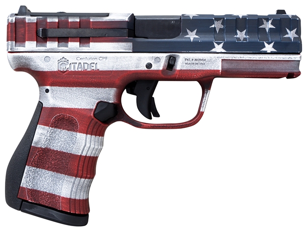 Picture of  Citadel Citcp9usa Centurion Cp9 Compact Frame 9Mm Luger 14+1, 4" Black Steel Barrel, American Flag Cerakote Optic Ready/Serrated Steel Slide, Polymer Frame & Grip