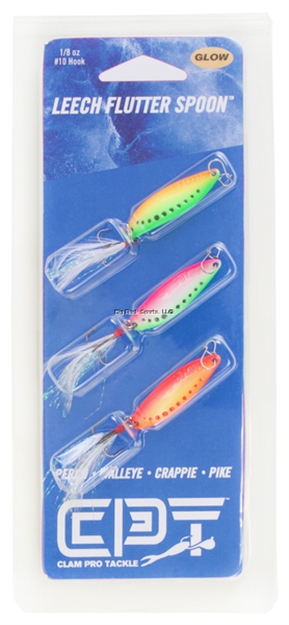 Picture of Clam Leech Flutter Spoon Kit, 1/8Oz, Size 10, Glow