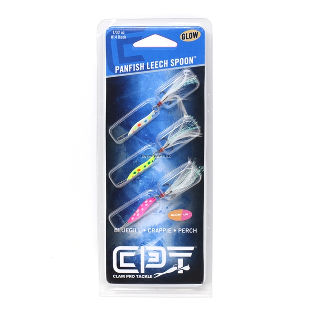 Picture of Clam Panfish Leech Flutter Spoon Kit, 1/32Oz, Size 14 Glow Wonderbread