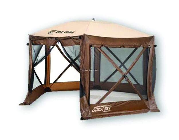 Picture of Clam Pavilion Screen Shelter 6 Side Dlx Brown/Tan Mesh Zip Down Sides