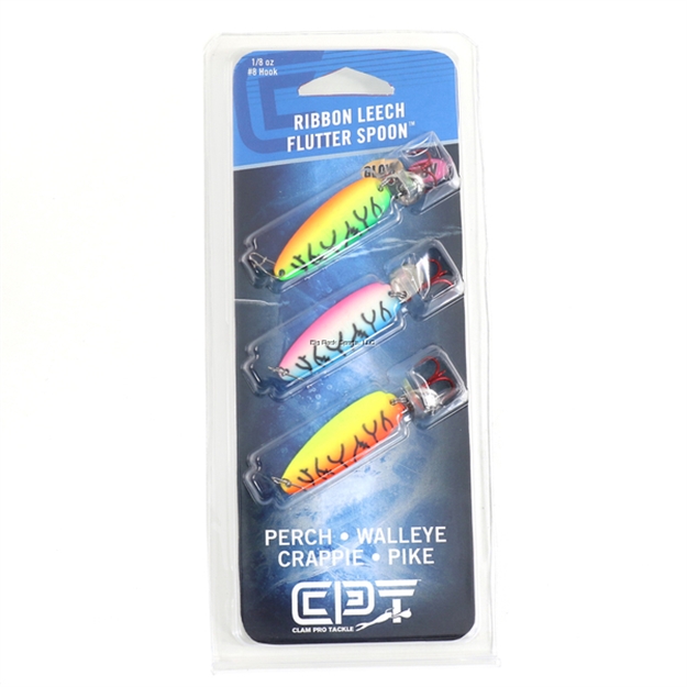 Picture of Clam Ribbon Leech Flutter Spoon Kit, 1/8Oz, Size 10, Glow Lightning