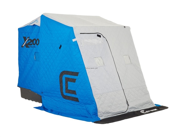 Picture of Clam X200 Thermal 2 Person Shelter, W/ Grey Sled & Deluxe Seats, Blue/Gray