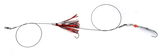 Picture of Clarkspoon Mackerel Duster Rig - Red/Silver Duster W/#0 Silver Clarkspoon, 2/0 Hook, 2.5" Blade,