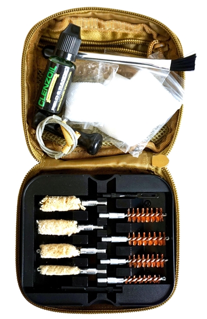 Picture of  Clenzoil 2076 Field & Range Cleaning Kit Multi-Caliber Pistol/17 Pieces Tan 893791002076