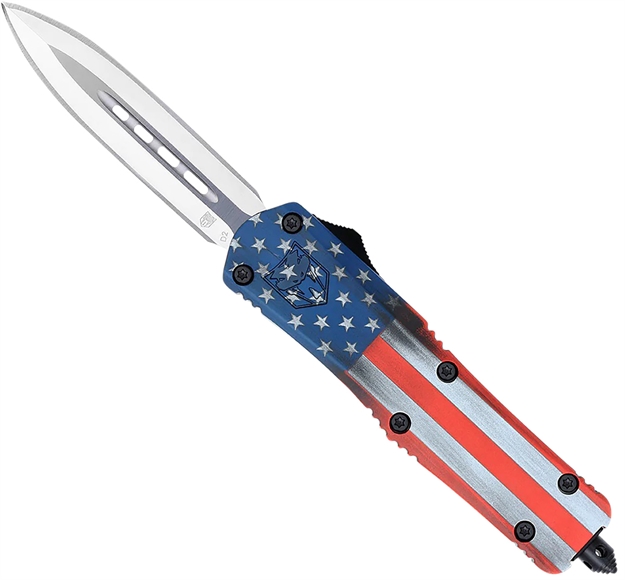 Picture of  Cobratec Knives Mcusafs3dagns Fs-3 American Flag Medium 3" Otf Dagger Plain Satin D2 Steel Blade, 5" US Flag Aluminum Cerakoted Handle