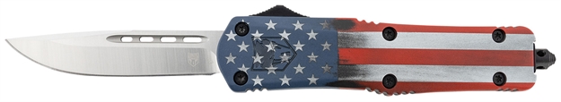 Picture of  Cobratec Knives Mcusafs3dns Fs-3 American Flag Medium 3" Otf Drop Point Plain Satin D2 Steel Blade, 5" US Flag Aluminum Cerakoted Handle 099654042023