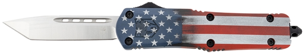 Picture of  Cobratec Knives Mcusafs3tns Fs-3 American Flag Medium 3" Otf Tanto Plain Satin D2 Steel Blade, 5" US Flag Aluminum Cerakoted Handle 099654042047