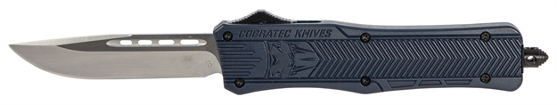 Picture of  Cobratec Knives Mnyctk1mdns Ctk-1  Medium 3" Otf Drop Point Plain D2 Steel Blade/Nypd Blue Aluminum Handle Features Glass Breaker Includes Pocket Clip